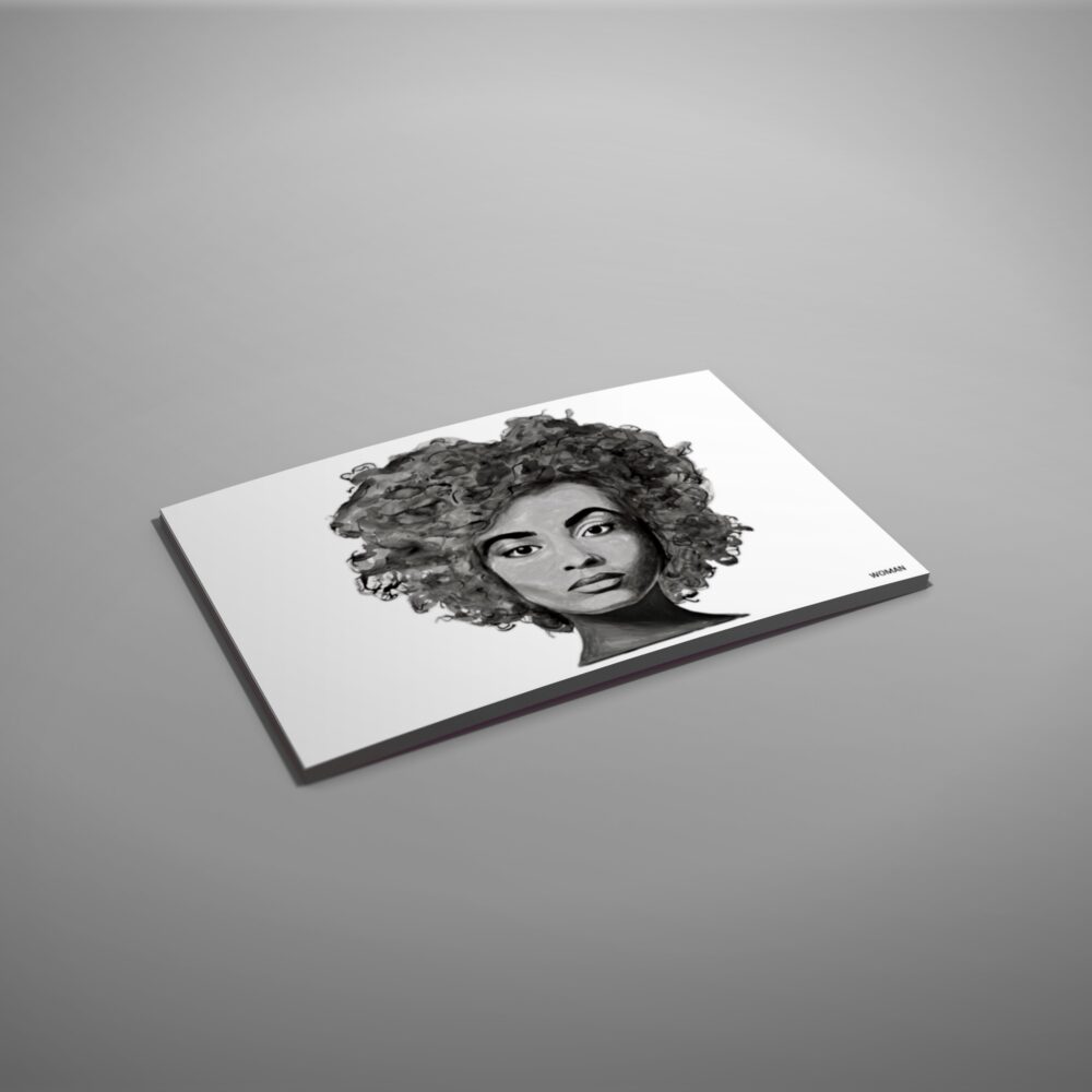 Woman, das Ausdrucksstarke Portrait der Oldenburger Künstlerin Sarina Rick als Kunst-Postkarte im DIN A6 Format.